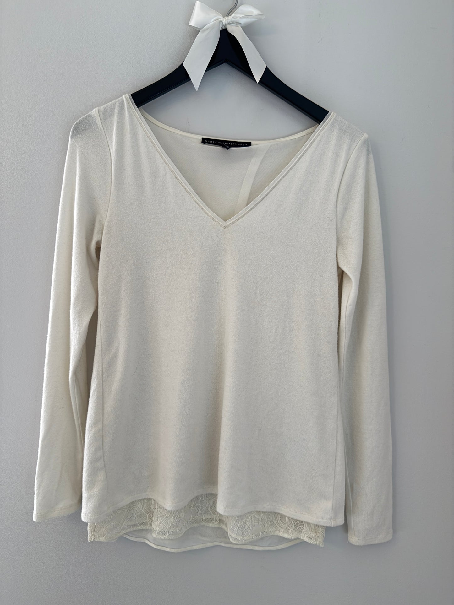 White House Black Market Cream V-neck Sweater