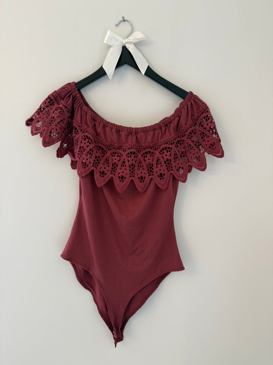 Charlotte Russe Burgundy Ruffle Bodysuit