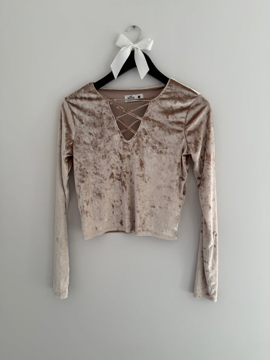 Hollister Beige Velvet Long Sleeved Crop Top