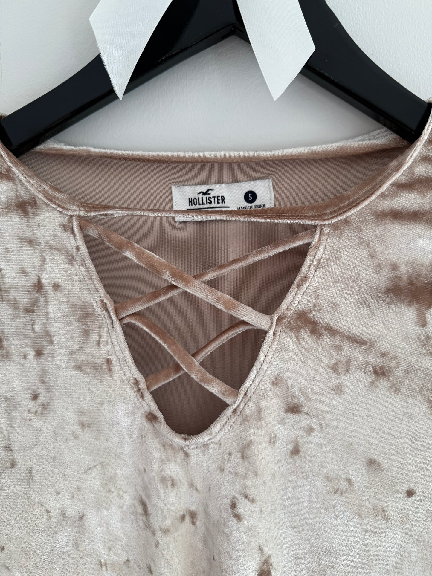 Hollister Beige Velvet Long Sleeved Crop Top