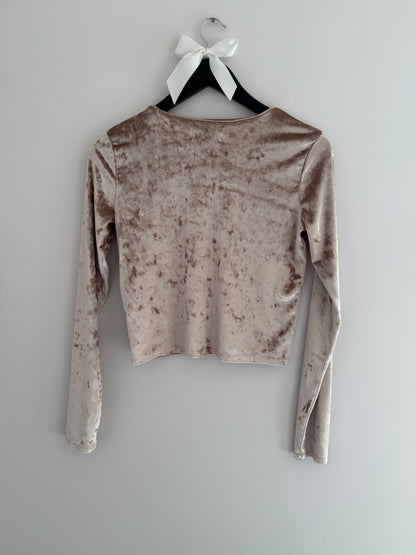 Hollister Beige Velvet Long Sleeved Crop Top