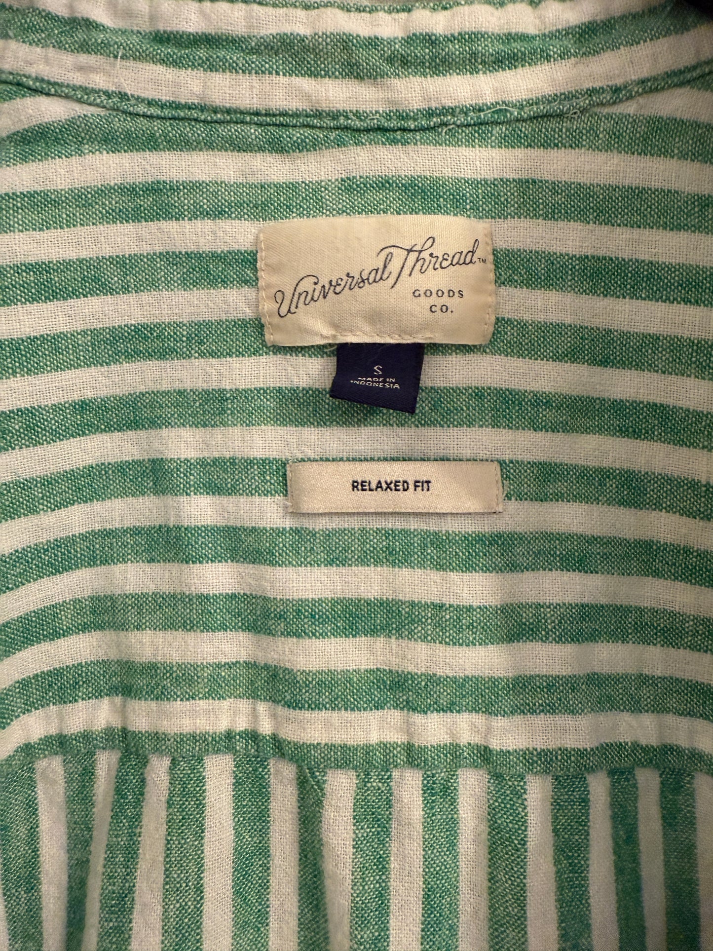 Universal Thread Green and White Striped Button up