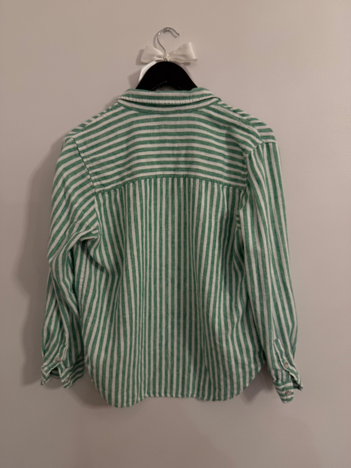 Universal Thread Green and White Striped Button up